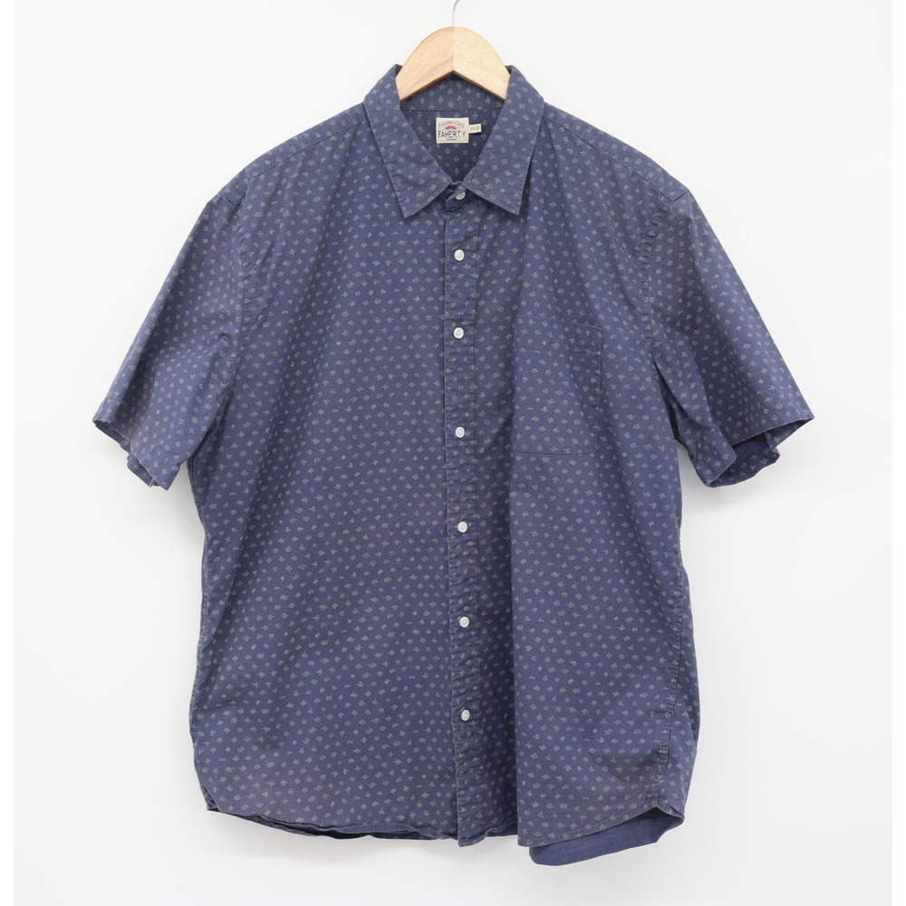 Faherty Men's Movement Short Sleeve Button Down Shirt Blue White Dots Sz 2XL